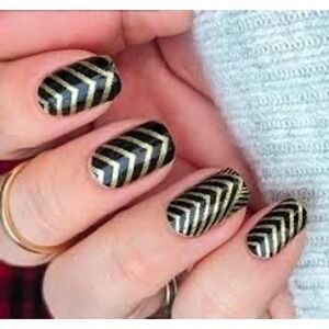 Color Street‎ Drop the Ball Black Gold Chevron Nail Polish Strips FDS581 NEW